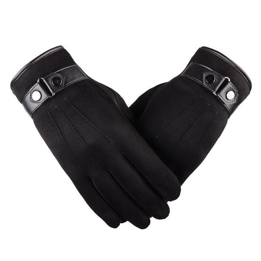 Men's Winter Suede Fuzzy Touch Screen Gloves - Thick Warm Cotton Gloves