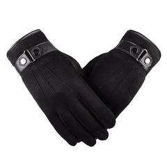 Men's Winter Suede Fuzzy Touch Screen Gloves - Thick Warm Cotton Gloves