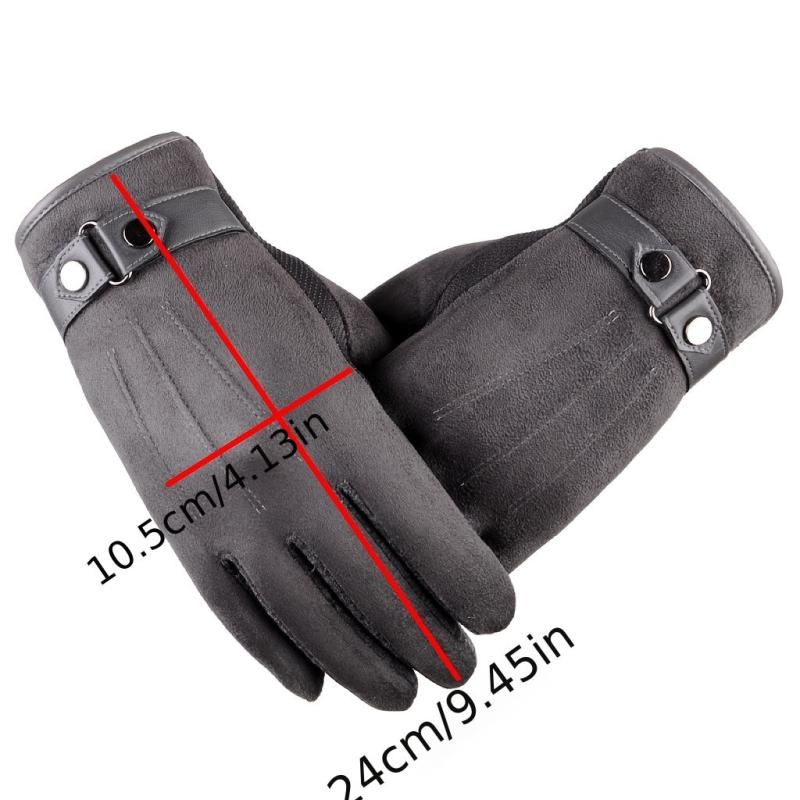 Men's Winter Suede Fuzzy Touch Screen Gloves - Thick Warm Cotton Gloves
