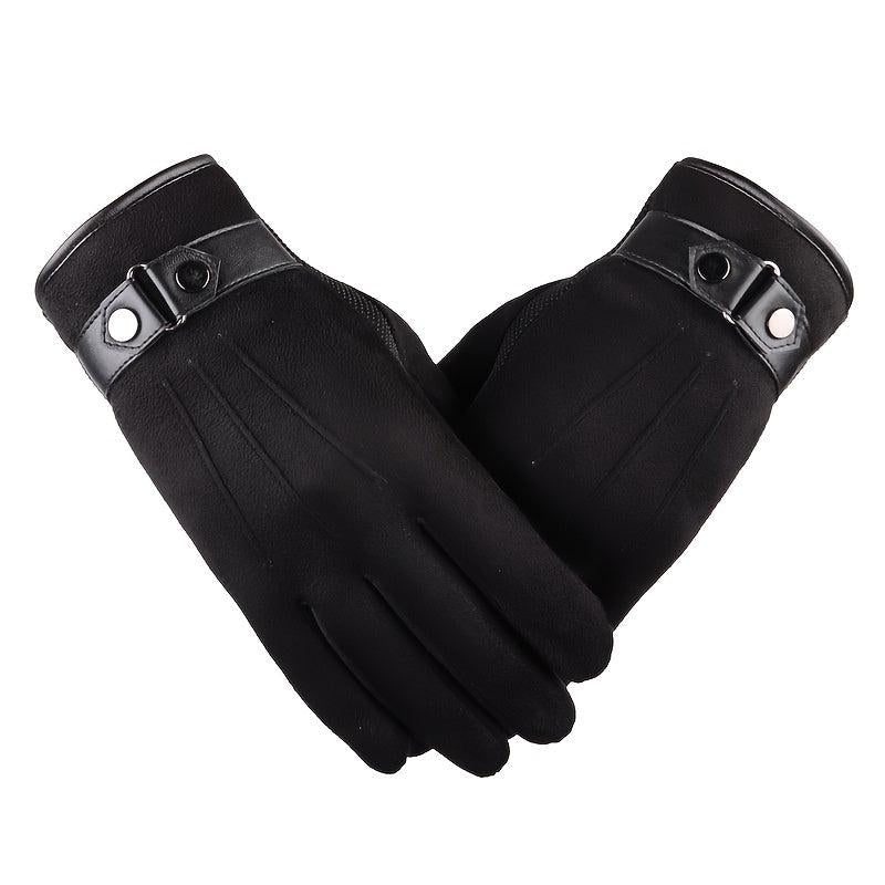 Men's Winter Suede Fuzzy Touch Screen Gloves - Thick Warm Cotton Gloves