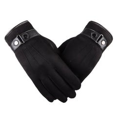 Men's Winter Suede Fuzzy Touch Screen Gloves - Thick Warm Cotton Gloves