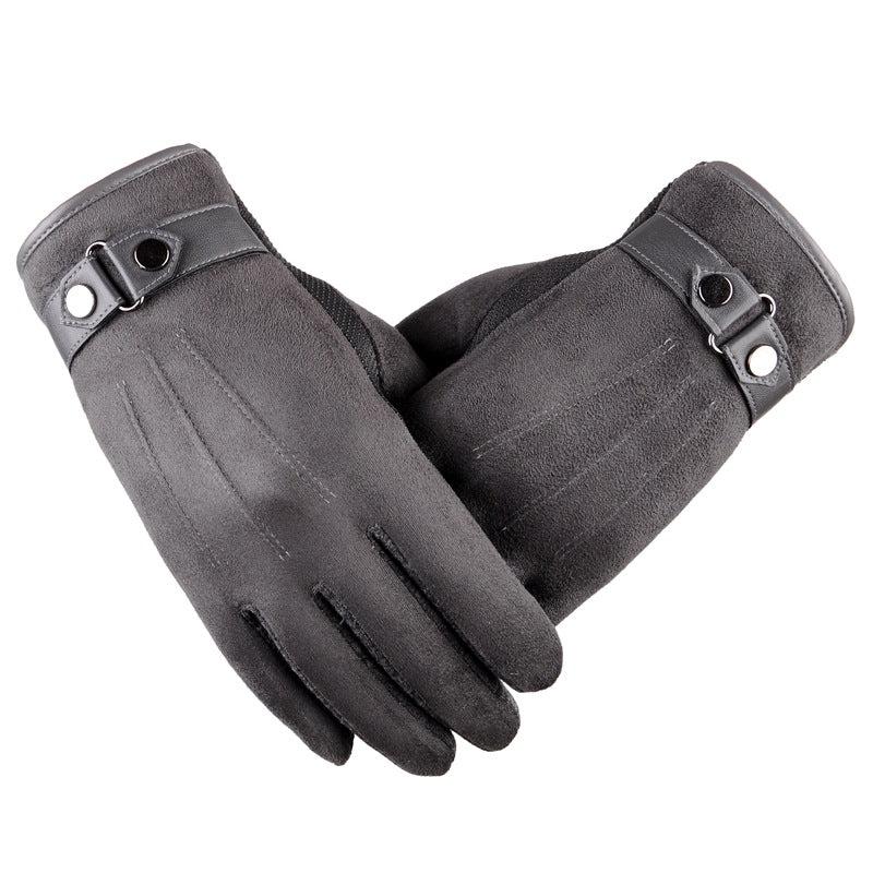 Men's Winter Suede Fuzzy Touch Screen Gloves - Thick Warm Cotton Gloves