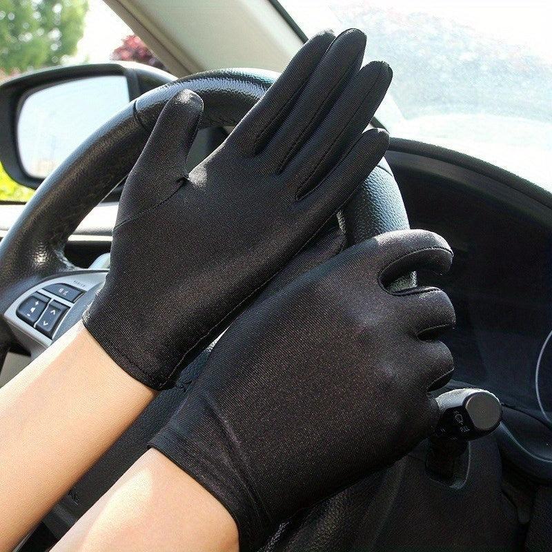 Short Sunscreen Satin Gloves for Women