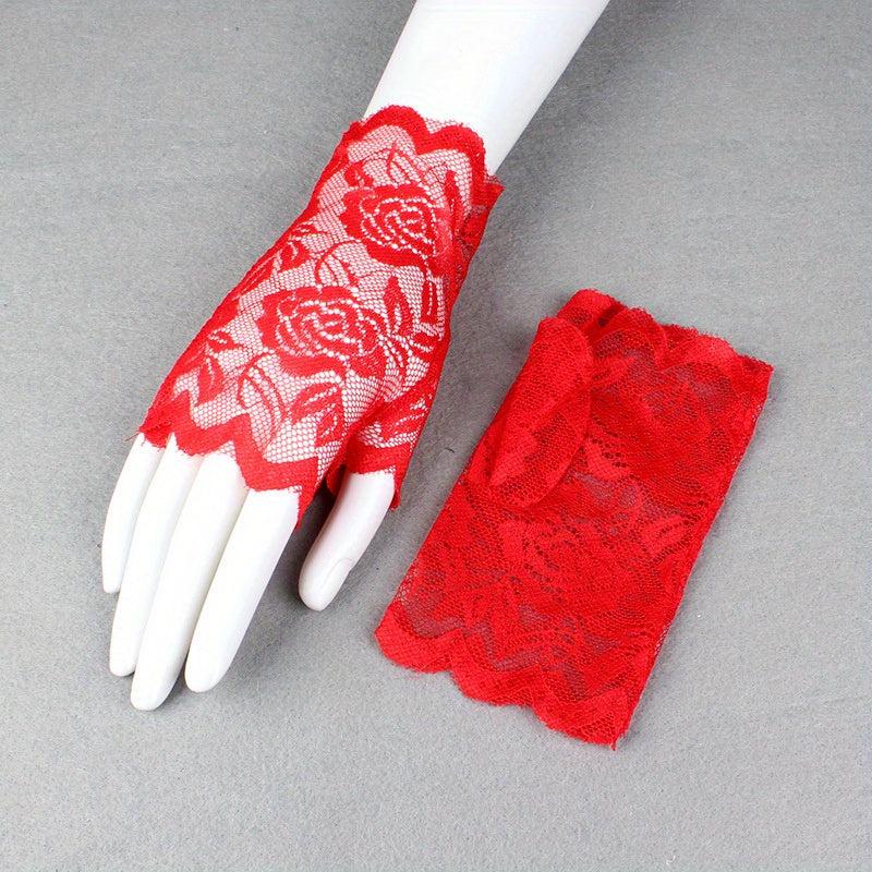 Floral Lace Fingerless Gloves for Women