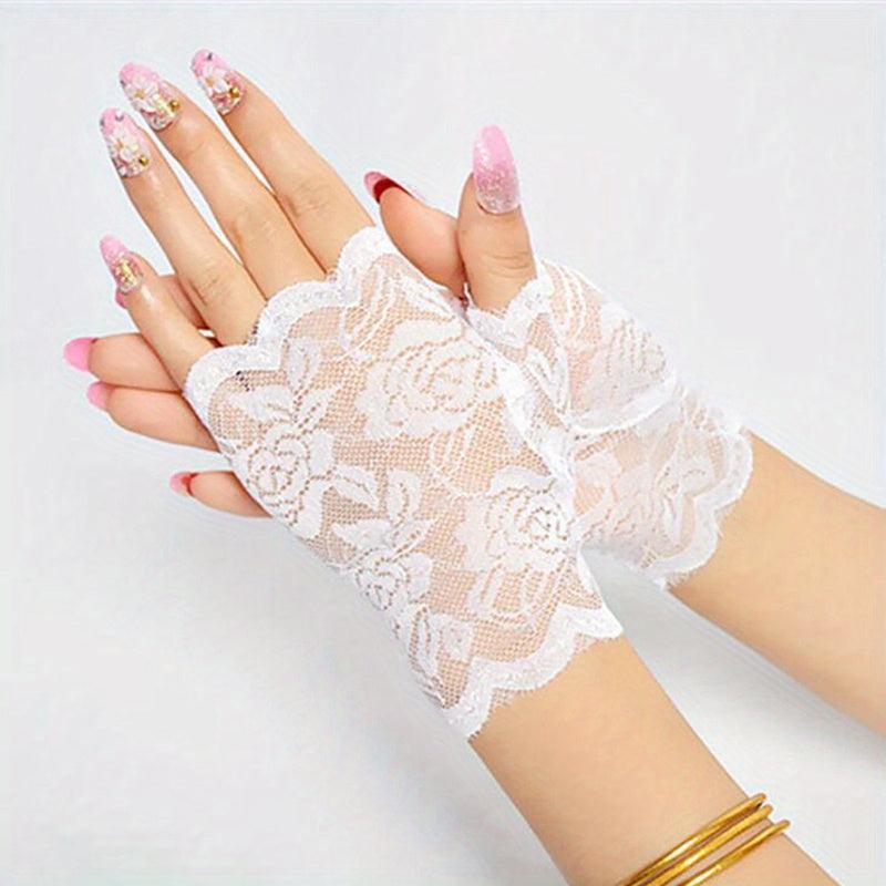 Floral Lace Fingerless Gloves for Women
