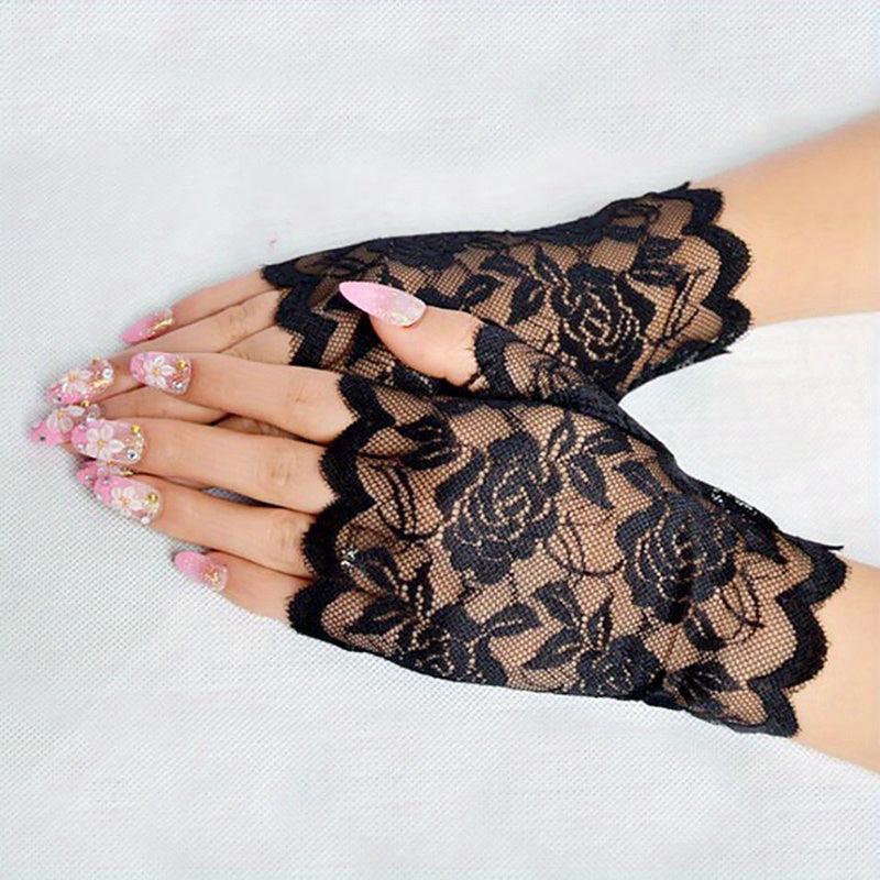 Floral Lace Fingerless Gloves for Women