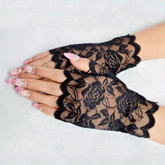 Floral Lace Fingerless Gloves for Women