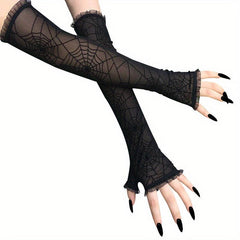 Spider Pattern Lace Gloves Y2K Translucent Fingerless Gloves