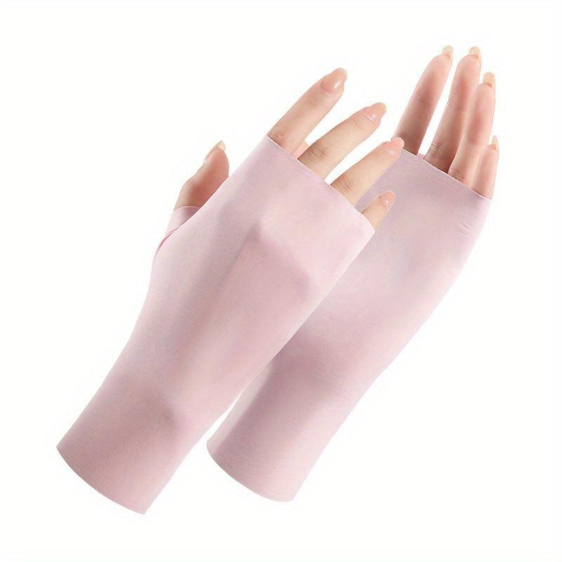 Women's Fingerless Ice Gloves Sun Protection Driving Cycling Short Mittens
