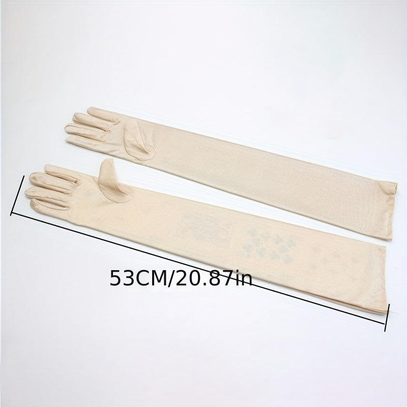 1 Pair Long Satin Gloves Solid Sunscreen Driving Gloves For Women Solid