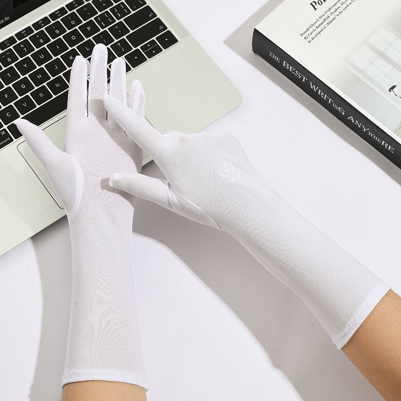 Flower Embroidery Mid Length Gloves Solid Elastic Gloves for Women
