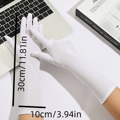Flower Embroidery Mid Length Gloves Solid Elastic Gloves for Women