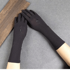 Flower Embroidery Mid Length Gloves Solid Elastic Gloves for Women