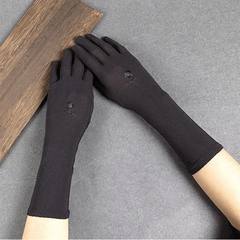 Flower Embroidery Mid Length Gloves Solid Elastic Gloves for Women