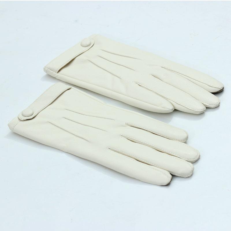 Women's Winter PU Leather Gloves with Buttons - Warm Mittens