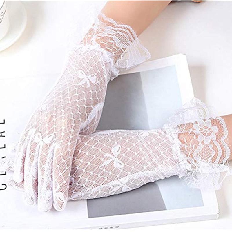 Short Lace Gloves Breathable Floral Wedding Bridal Gloves