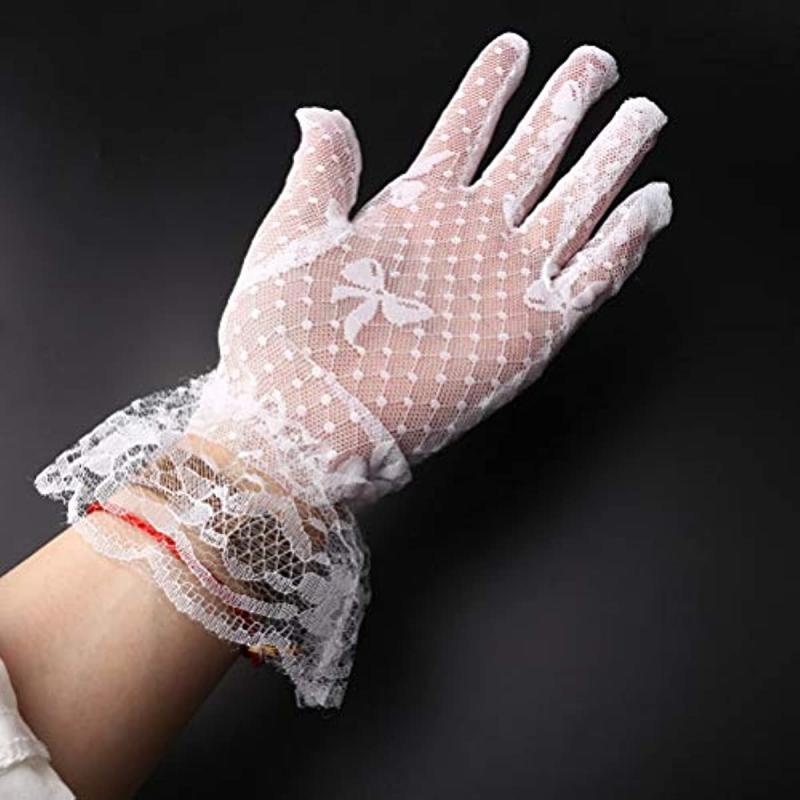 Short Lace Gloves Breathable Floral Wedding Bridal Gloves