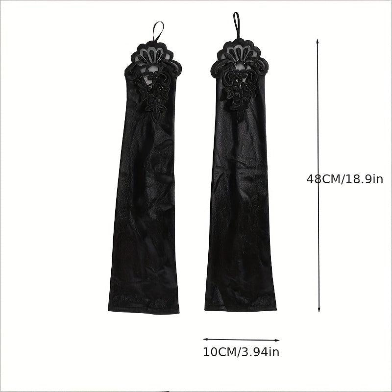Satin Lace Long Gloves Rhinestone Soft Solid Gloves Wedding Bridal Dress