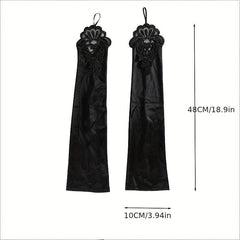 Satin Lace Long Gloves Rhinestone Soft Solid Gloves Wedding Bridal Dress