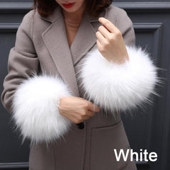 2pcs Winter Faux Fur Arm Warmers Short Wrist Band Cuffs for Women