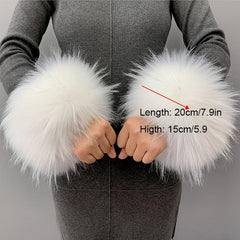 2pcs Winter Faux Fur Arm Warmers Short Wrist Band Cuffs for Women