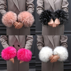 2pcs Winter Faux Fur Arm Warmers Short Wrist Band Cuffs for Women