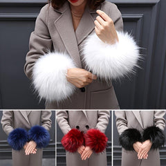 2pcs Winter Faux Fur Arm Warmers Short Wrist Band Cuffs for Women