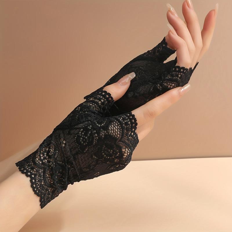 Lace Short Gloves Floral Fingerless Gloves Women Decorative Dress Gloves