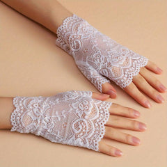 Lace Short Gloves Floral Fingerless Gloves Women Decorative Dress Gloves