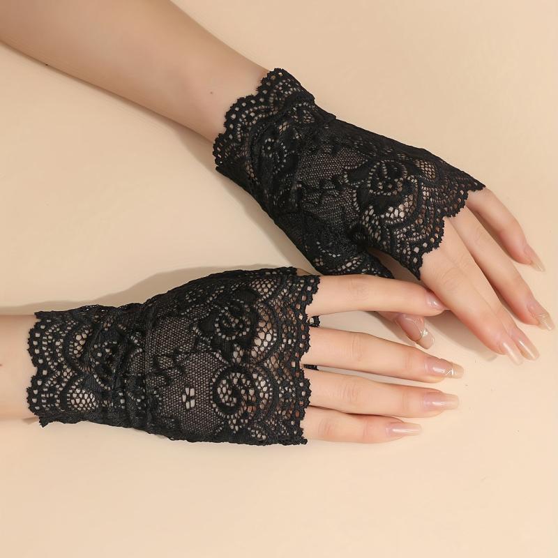 Lace Short Gloves Floral Fingerless Gloves Women Decorative Dress Gloves