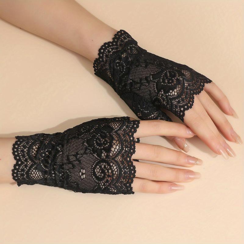 Lace Short Gloves Floral Fingerless Gloves Women Decorative Dress Gloves