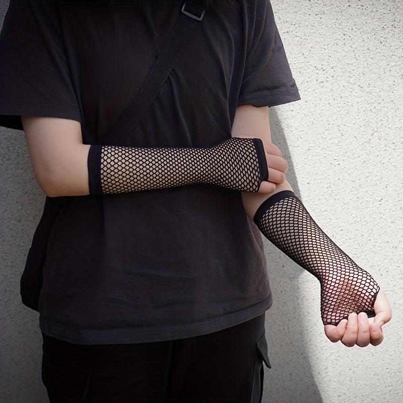 Y2K Candy Fishnet Gloves Sleeves Fingerless Hip Hop Elastic Dress Glo