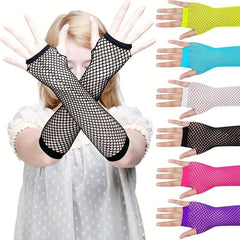 Y2K Candy Fishnet Gloves Sleeves Fingerless Hip Hop Elastic Dress Glo