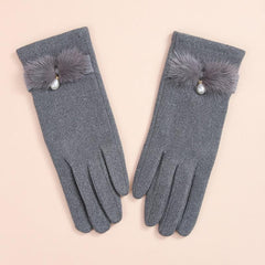 Winter Knitted Warm Gloves Faux Pearl Decor Gloves Windproof