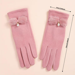 Winter Knitted Warm Gloves Faux Pearl Decor Gloves Windproof
