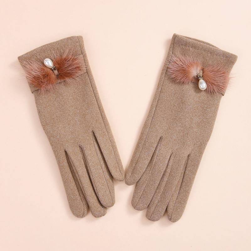 Winter Knitted Warm Gloves Faux Pearl Decor Gloves Windproof