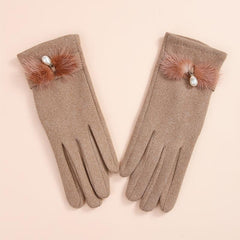 Winter Knitted Warm Gloves Faux Pearl Decor Gloves Windproof