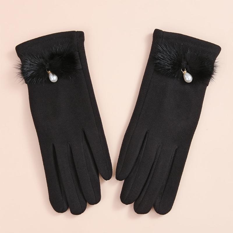 Winter Knitted Warm Gloves Faux Pearl Decor Gloves Windproof