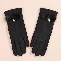Winter Knitted Warm Gloves Faux Pearl Decor Gloves Windproof