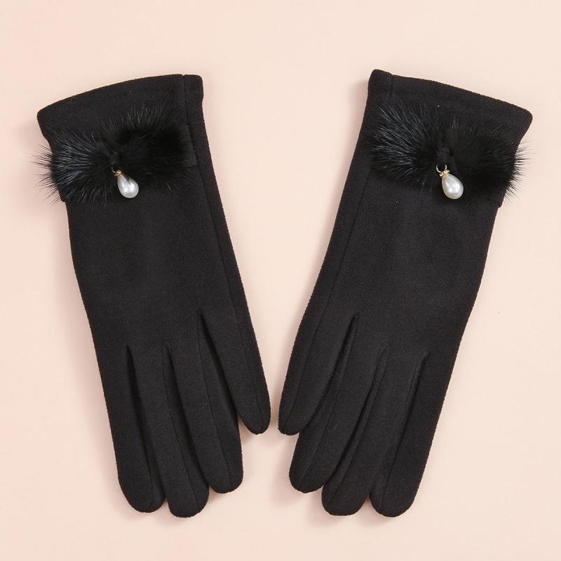 Winter Knitted Warm Gloves Faux Pearl Decor Gloves Windproof