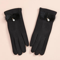 Winter Knitted Warm Gloves Faux Pearl Decor Gloves Windproof