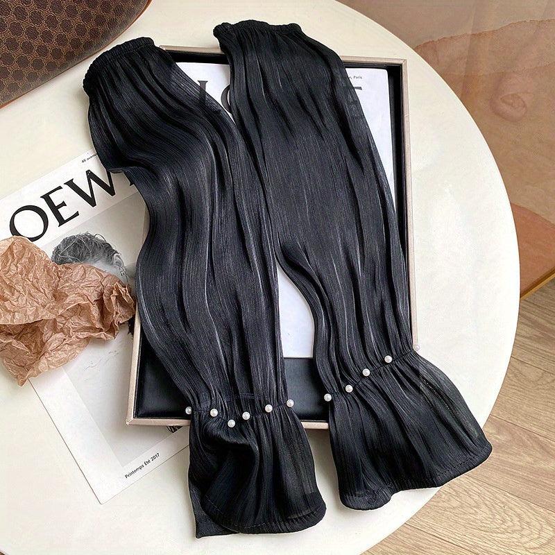 Faux Pearl Decor Gloves Ruffles Elastic Fingerless Sunscreen Long Gloves