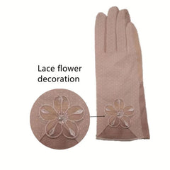 Polka Dot Lace Gloves Flower Embroidery Breathable Touch Screen Gloves