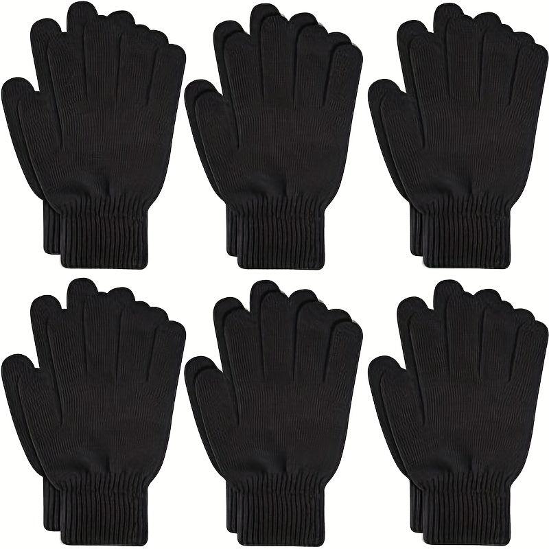 6 Pairs Warm Fleece Lined Knit Winter Gloves Full Fingers Stretch Gloves