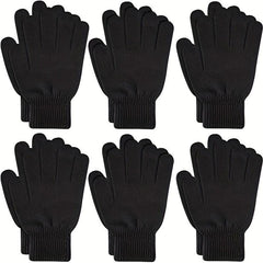 6 Pairs Warm Fleece Lined Knit Winter Gloves Full Fingers Stretch Gloves