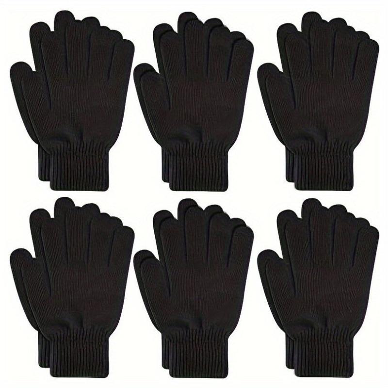 6 Pairs Warm Fleece Lined Knit Winter Gloves Full Fingers Stretch Gloves