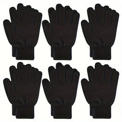 6 Pairs Warm Fleece Lined Knit Winter Gloves Full Fingers Stretch Gloves
