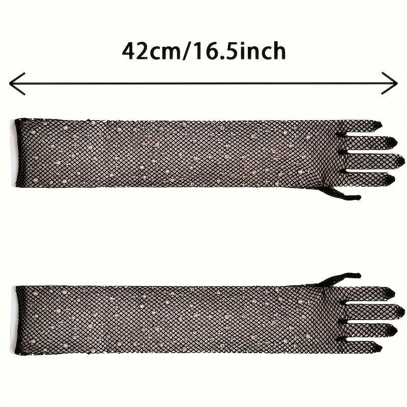 Rhinestone Fishnet Long Gloves for Women
