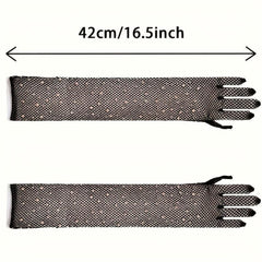 Rhinestone Fishnet Long Gloves for Women