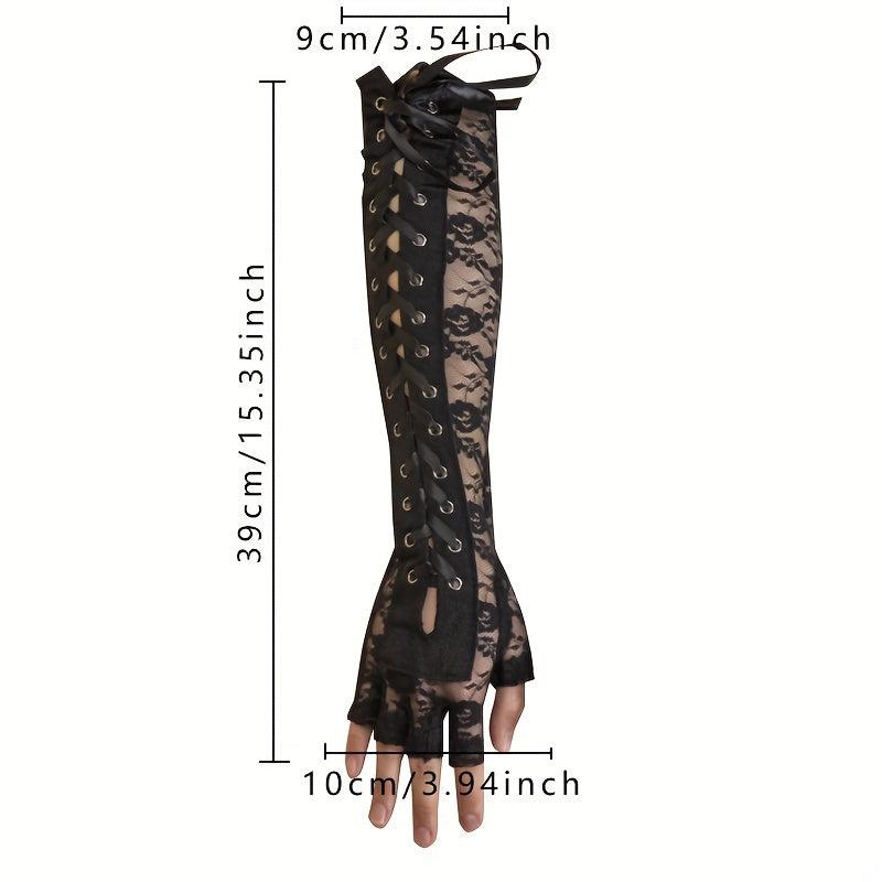 Y2K Lace Up Long Gloves Half Finger Decorative Bowknot Punk Gloves